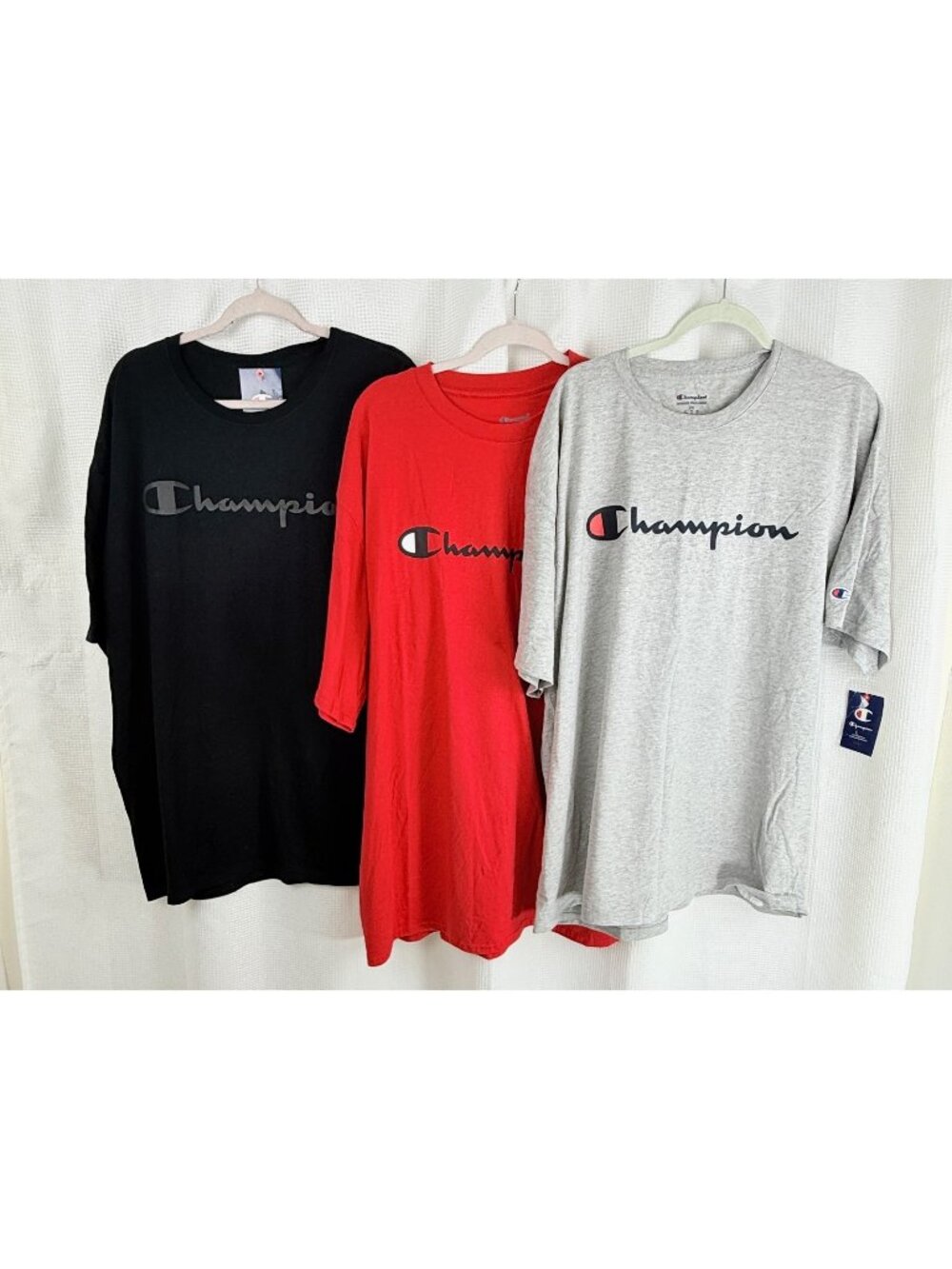 Champion Mens T Shirts Size XXL Black Red Grey Classic Graphic Logo Bundle of 3